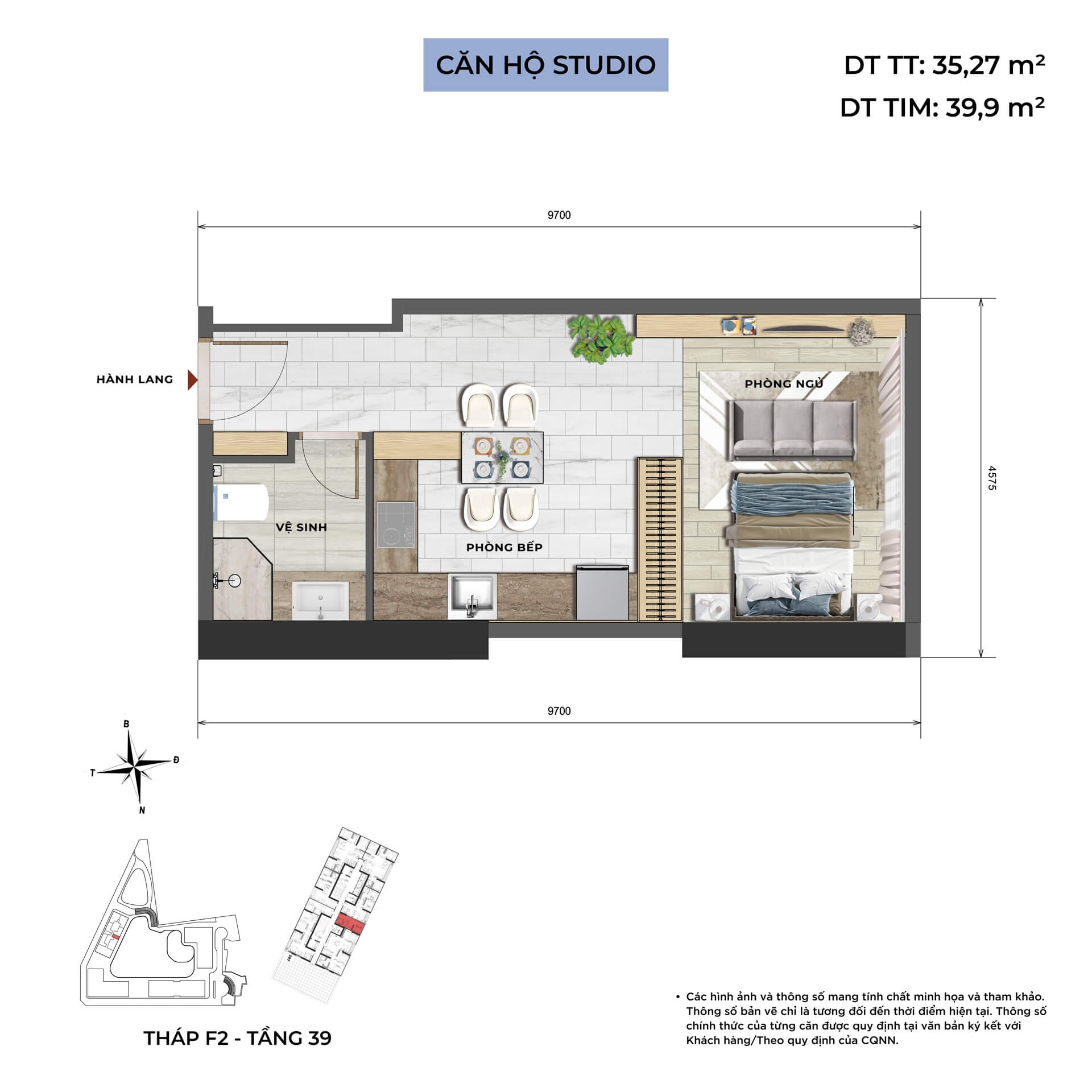 thiết kế căn hộ studio dự án Emerald Park Mê Linh